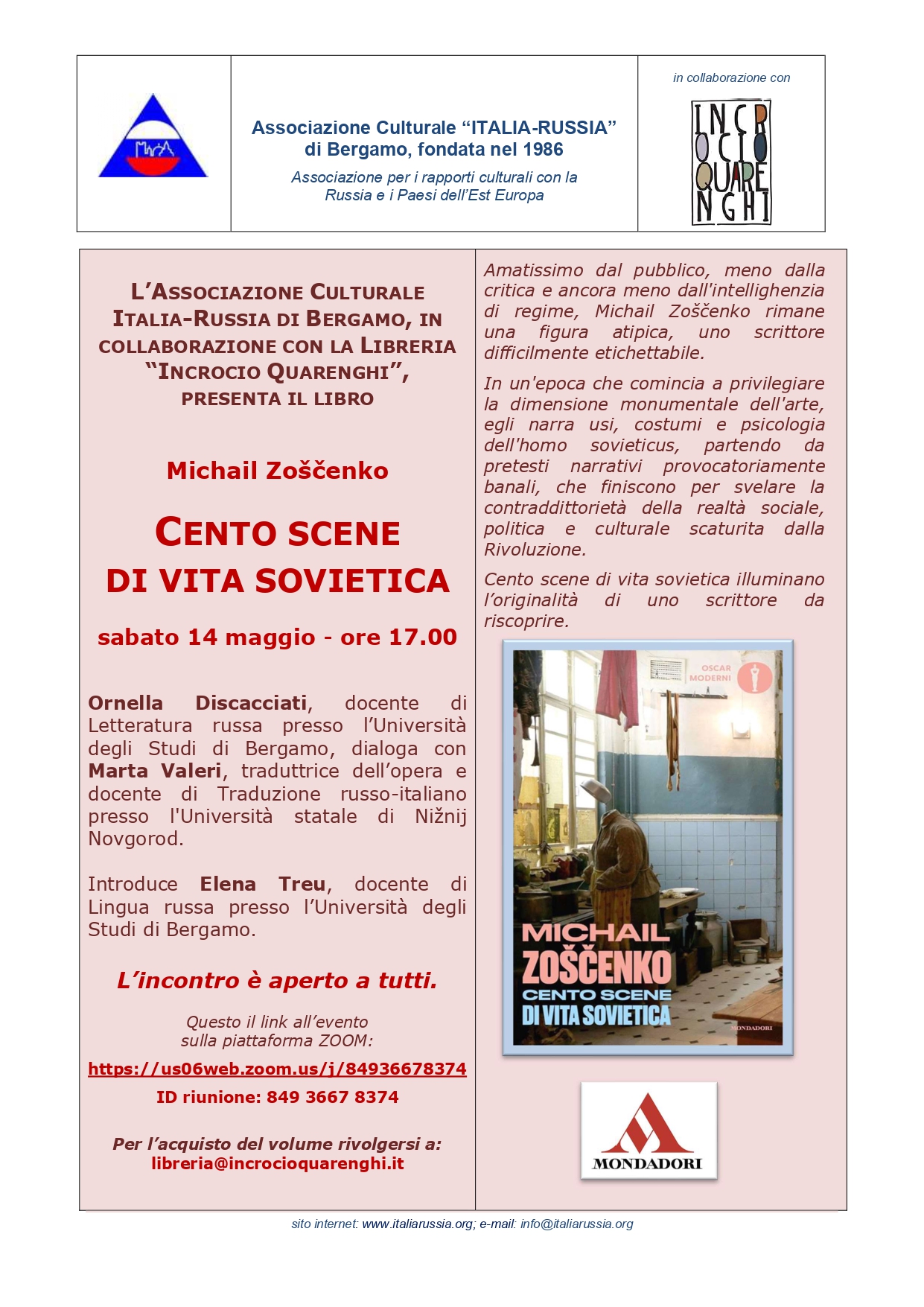 Incontro ONLINE oragnizzato da Italia-Russia | Presentazione del libro di Zošcenko, Cento scene di vita sovietica, Mondadori 